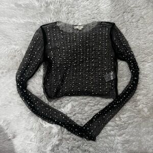 Endless Blu Elegant Black Sheer Top with Embellishments